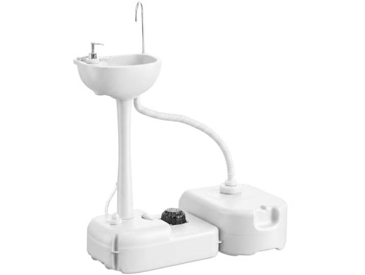 Outsunny Évier à Main Portable\, Réservoir d'Eau 17L\, 83x50x103cm Gris Station de Lavage Camping Extérieur Voyager\, Pompe à Pied\, Lavabo Mobile pour Eau Froide