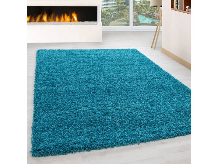 Tapis Shaggy - NAZAR RUGS - OTTAWA - Turquoise - D 120 cm - Poils longs