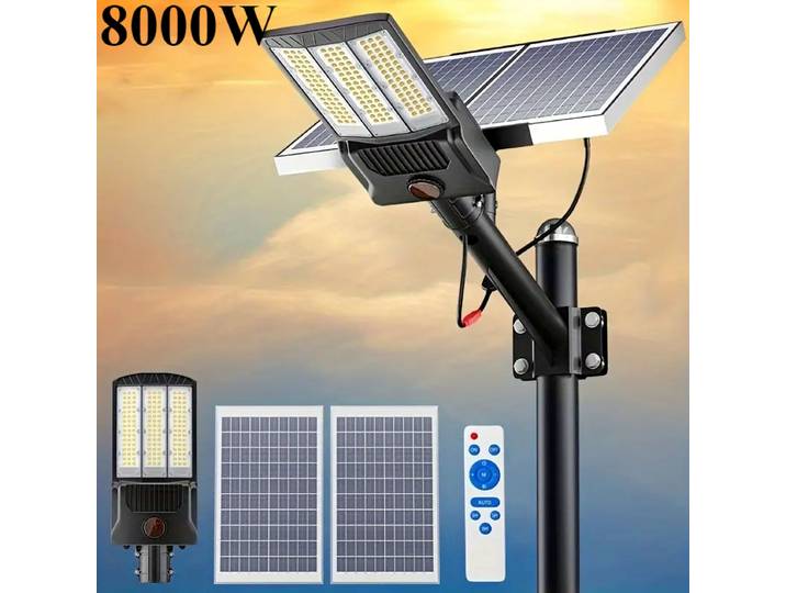 Réverbères solaires extérieurs, parking commercial, lumière du crépuscule pour favoriser les projecteurs de sécurité, lampe solaire pour cour et route, 8000W