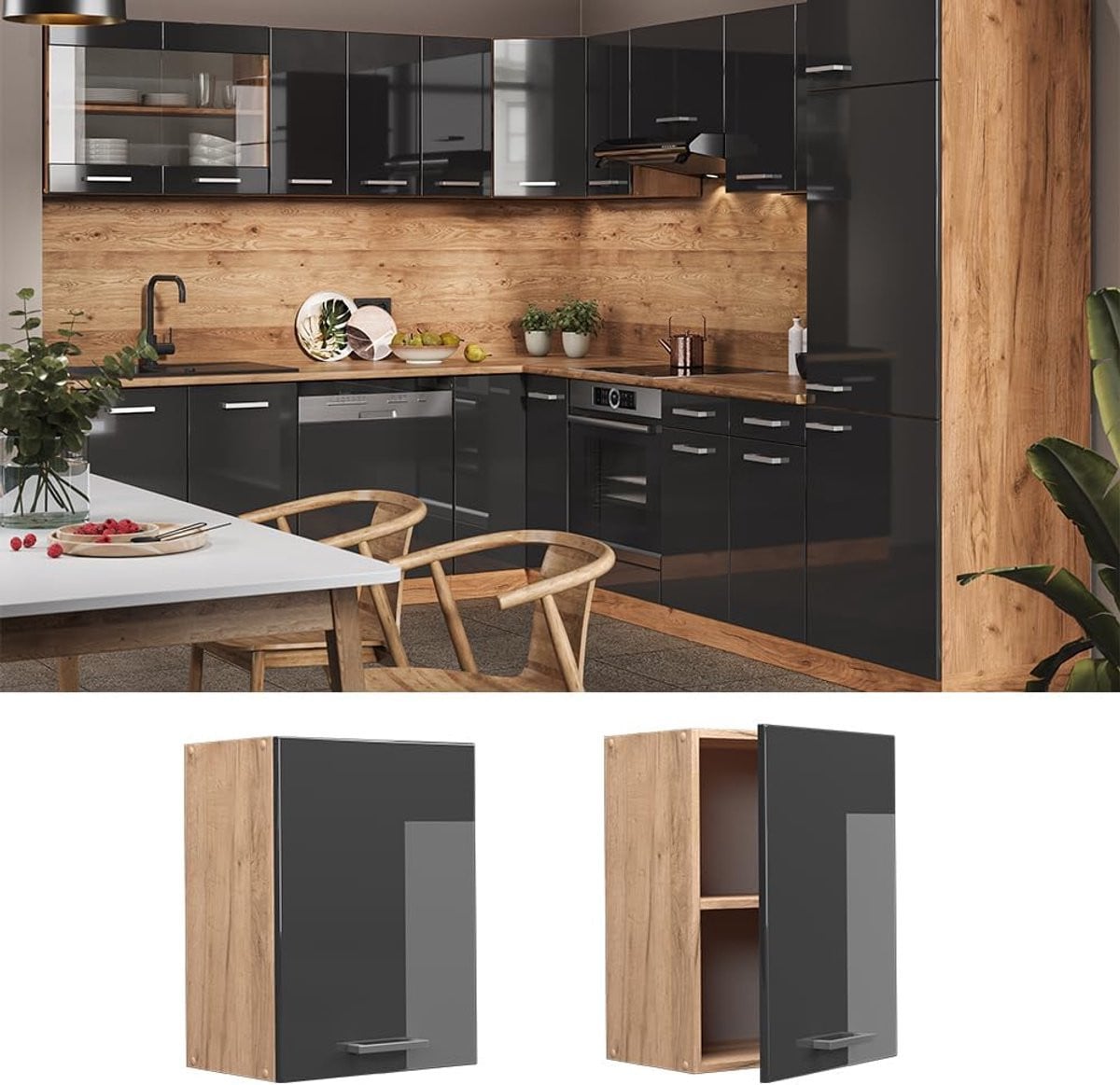 Modulaire Keuken Hangkast in Antraciet Hoogglans - Breedte: 45 cm