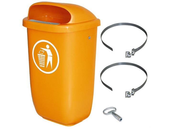 BRB-Lagertechnik Mülleimer BRB Abfall-Behälter Komplettset mit Schellenband, Inhalt 50 Liter, Abfall-Behälter, robust, wetterfest und UV-stabilisiert