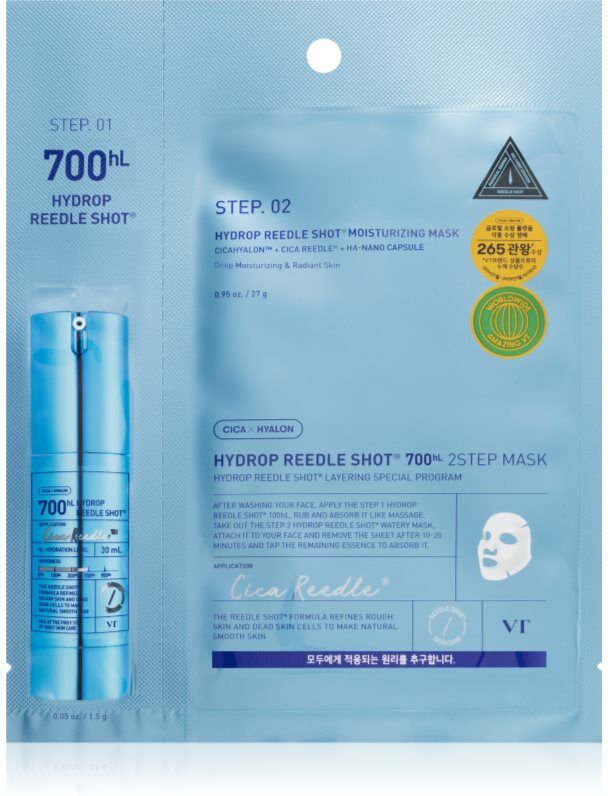 VT Cosmetics Hydrop Reedle Shot 700hL 2 Step Mask deeply moisturising mask for two-phase skin treatment 28.5 g