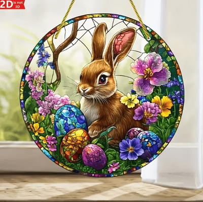 Uplift Curations Acrylic Easter Bunny Window Hanging 2D Suncatcher Decor With Eggs & Flowers For Spring Home & Garden Acrylic Easter Bunny Window Hanging 2D Suncatcher Decor With Eggs & Flowers For Spring Home & Garden