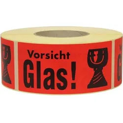 Transpak, Sicherheitskennzeichnung, Hinweisetikett Masse 145x70mm Papier rot Vorsicht Glas!