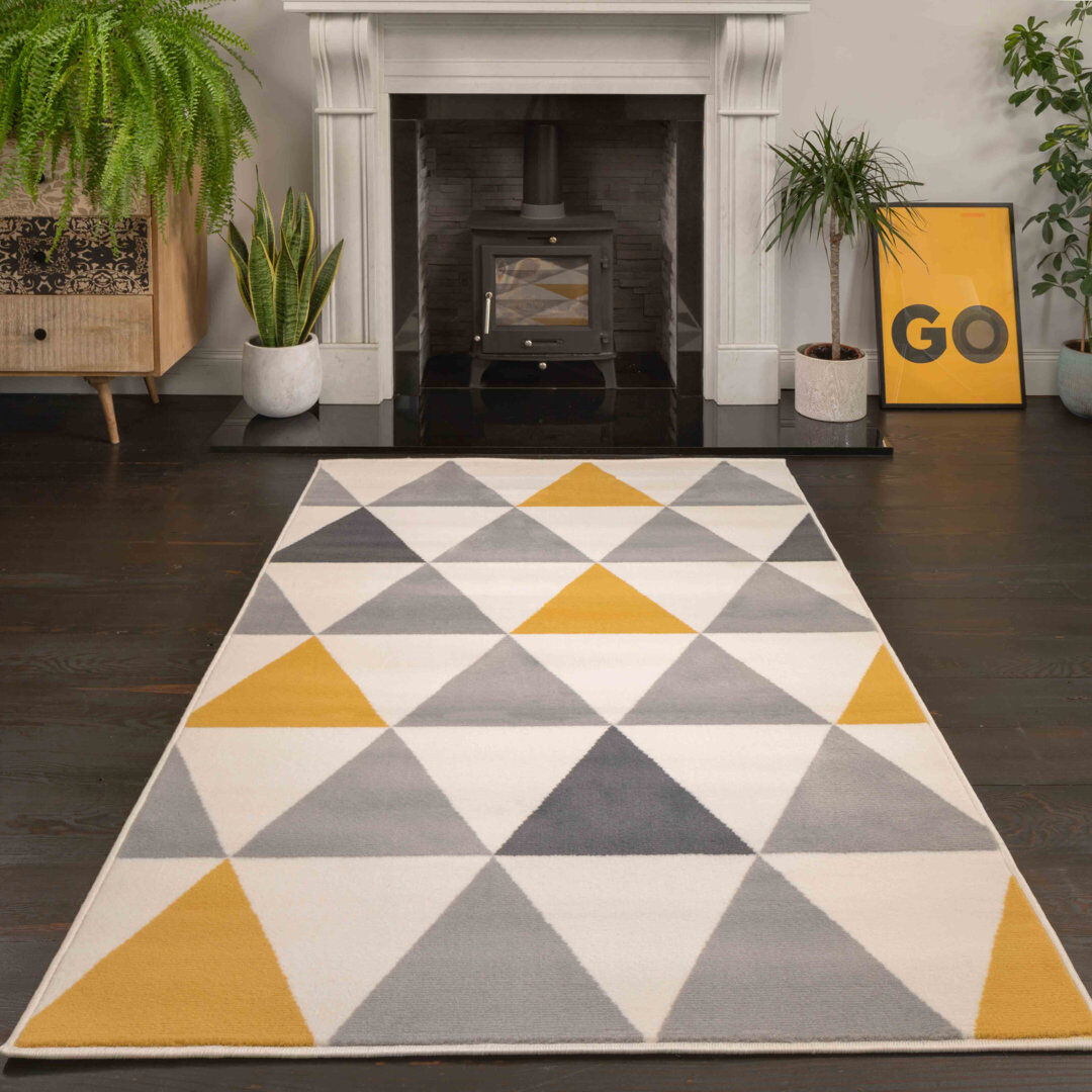 Hashtag Home Zhora Tufted Ochre Grey Geometric Rug Gray;Ochre Rectangle 280 x 365cm