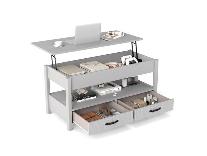 Table basse - HELLOSHOP26 - 100x46x50 cm - Plateau relevable - Rangement caché - 2 tiroirs