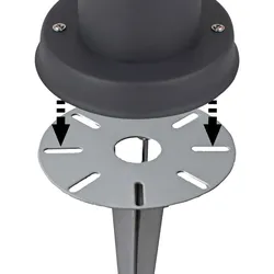 Erdspieß für Gartenleuchte Erdspieß für Lampen Erdnägel 30 cm, Stahl pulverbeschichtet, 8 Montagelöcher, D 15 cm