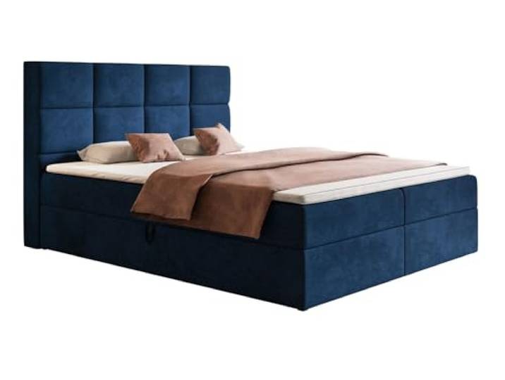 Emporius Boxspringbett 160x200 cm Solo - Bett mit Zwei Bettkästen, Doppelbett Schlafzimmer - Matratze & Topper, Samtstoff - Blau (Kronos 09)