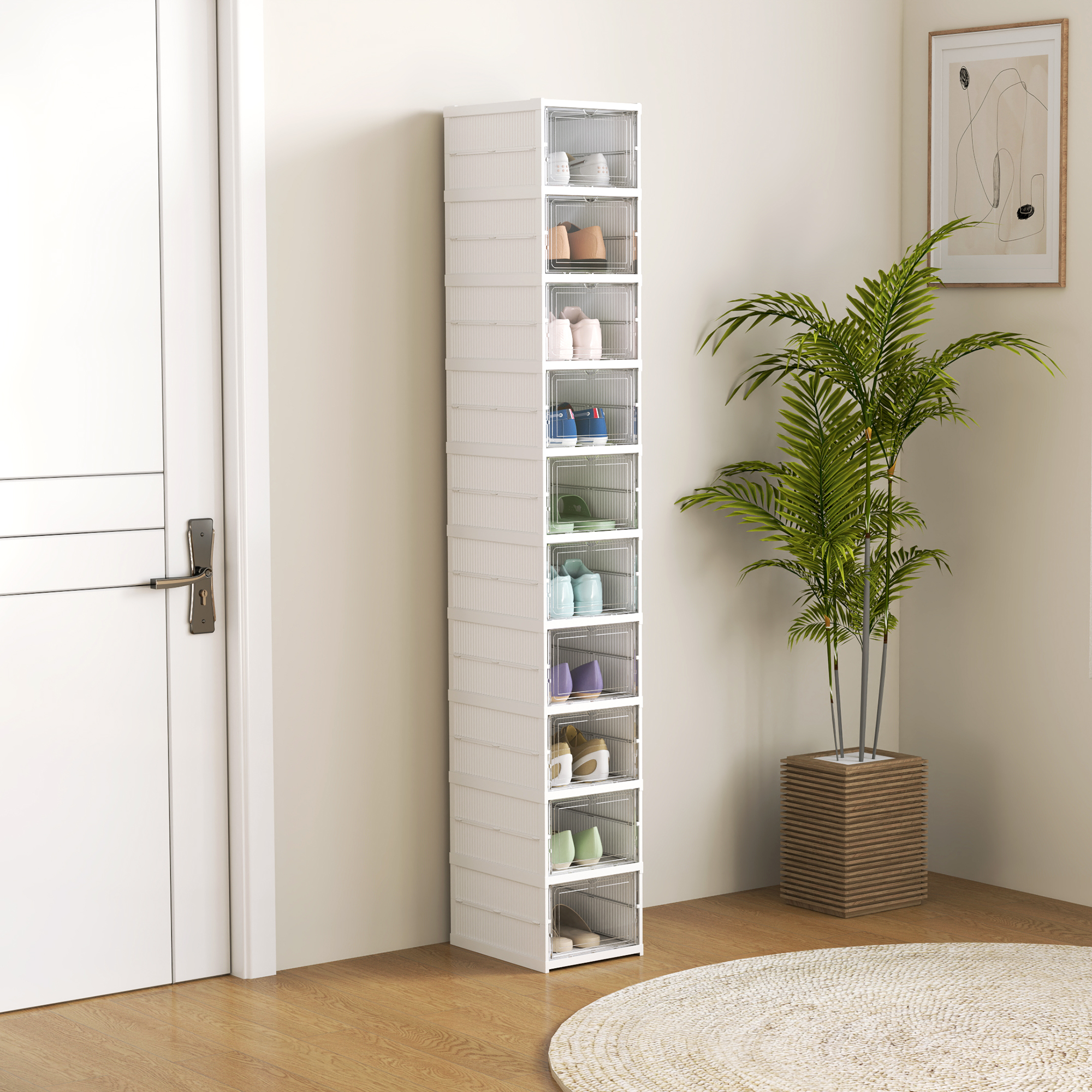 Homcom Scarpiera Pieghevole Slim Modulabile con 10 Contenitori per Scarpe, Scarpiera Salvaspazio con Pannello Trasparente, Senza Montaggio, Bianco   Aosom Italy