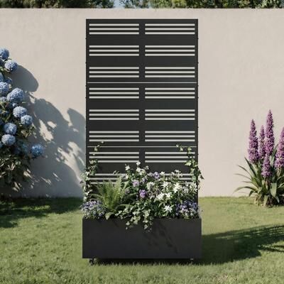 Lumibee Outdoor Trellis Metal Privacy Fence Screen with Planter Box