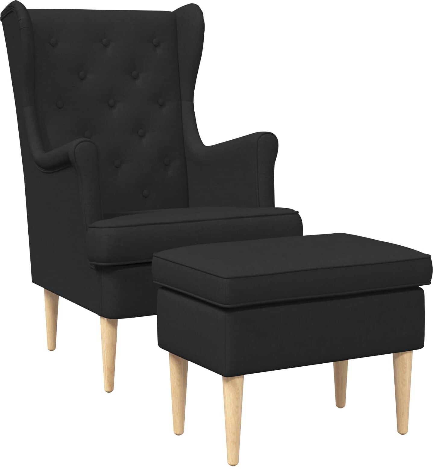 vidaXL Fauteuil avec pouf 2 pc Noir Tissu