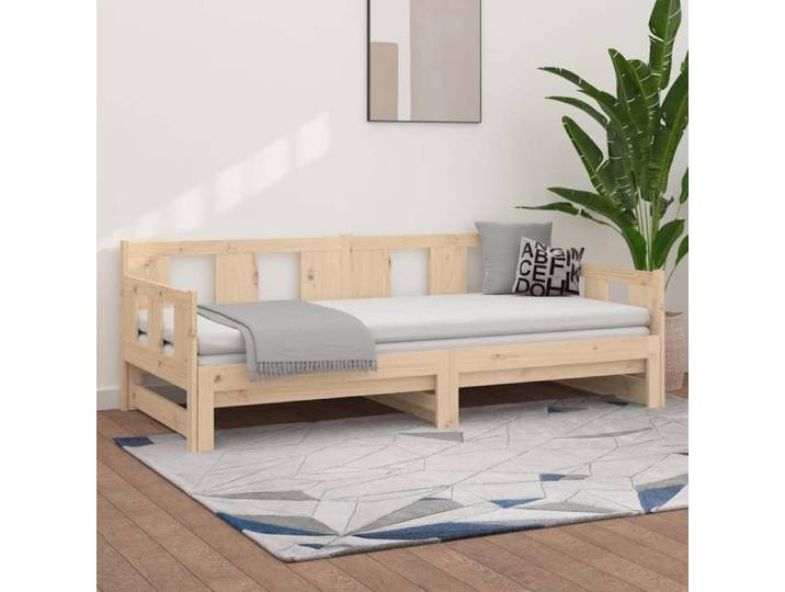 Lit coulissant en bois de pin - UU - 2x(90x190) cm - Bois de pin massif - Convertible - Peu encombrant - Brun