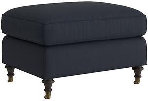Maggie Leather Ottoman - Navy Leather, Navy Flannel - Ballard Designs