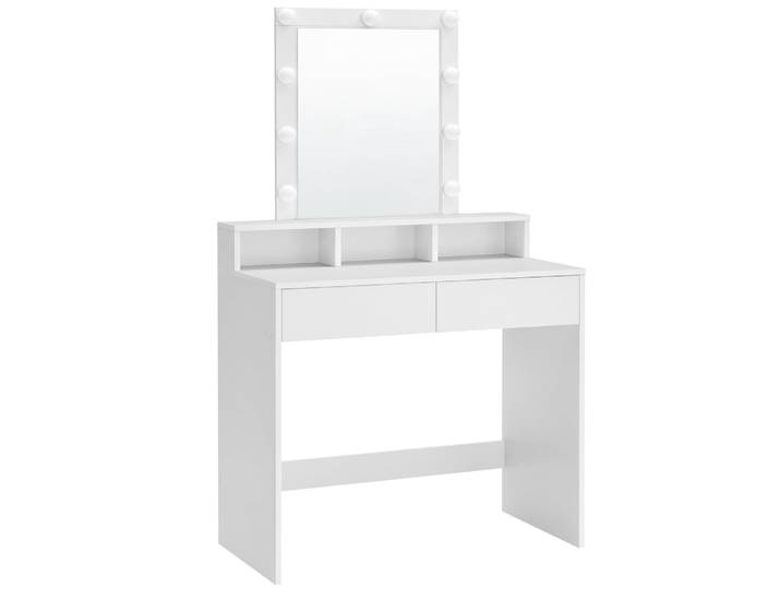 Coiffeuse moderne avec miroir et 9 ampoules 2 tiroirs blanc
