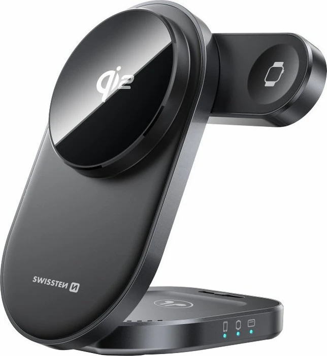 Swissten MagBase Foldable Qi2 3in1 Wireless Charger Schwarz