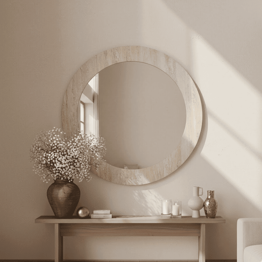 Arnot Travertine Effect Round Mirror