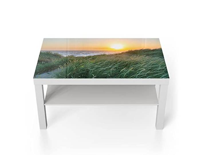 DEQORI Glastisch weiß groß 90x50 cm Motiv Abendstimmung am Meer ausgefallener Beistelltisch aus Glas Hochglanz Couchtisch fürs Wohnzimmer moderner Couch Tisch mit Design