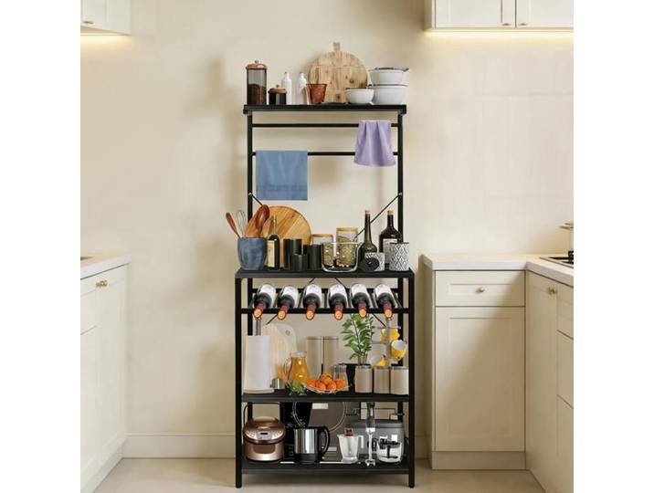 YIYI. ÉTAGÈRE DE RANGEMENT DE CUISINE MULTIFONCTIONNELLE AVEC 8 CROCHETS 59*38*142CM NOIR