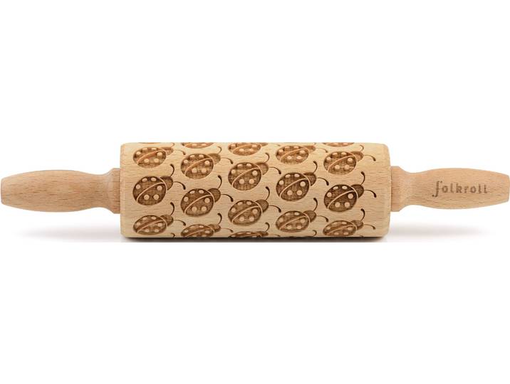 Teigroller FOLKROLL 3D-Motiv-Teigrolle , braun, L:23cm, Massivholz, Teigroller, Teigroller, Marienkäfer