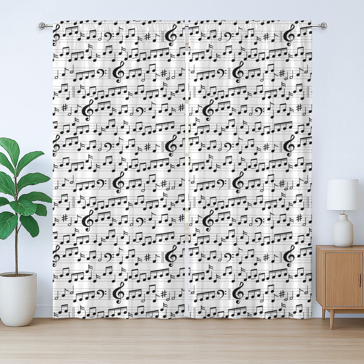 ABAKUHAUS Rustiek Gordijn met Bladmotief, Wit Zwart, 280 x 175 cm