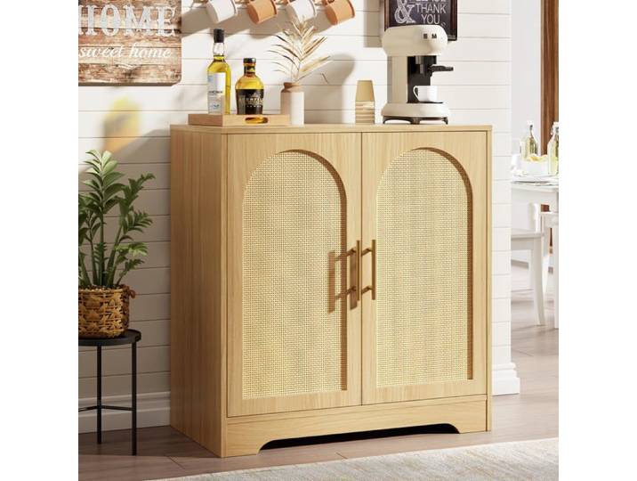 Armoire buffet rotin 30in 4 portes naturelle