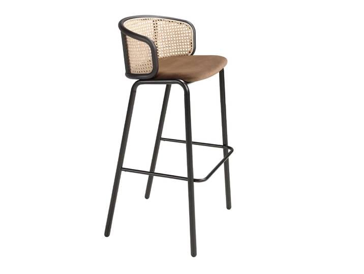 Tabouret en rotin et velours brun