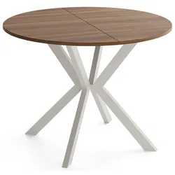 ESSTISCH Valeo – Rund und Ausziehbar – Kaschmirfarbene Metallbeine – Moderner Stil – Tobacco Franklin Walnuss 90-130/90/76 cm