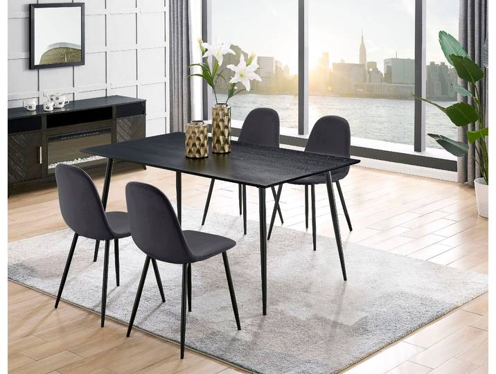 Essgruppe GOODPRODUCT Eadwine, Tisch plus 4 Stühle, Sitzgruppe , grau, Schwarzer Esstisch, Sitzmöbel-Sets, Essgruppe