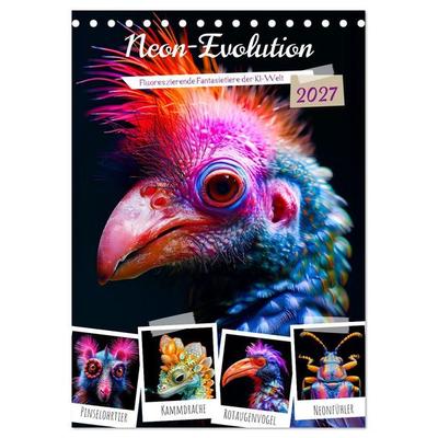 Neon-Evolution - Fluoreszierende Fantasietiere der KI-Welt (Tischkalender 2027 DIN A5 hoch), CALVENDO Monatskalender