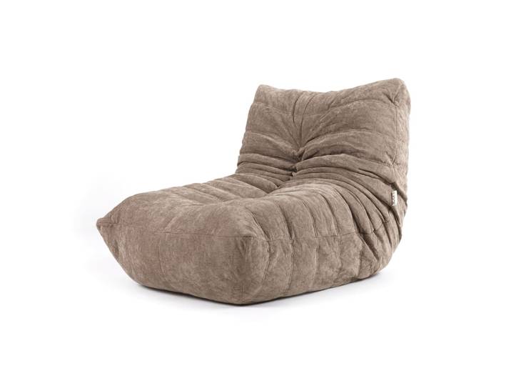 Pouf chauffeuse compressée, tissu chenille et mousse extensible, beige