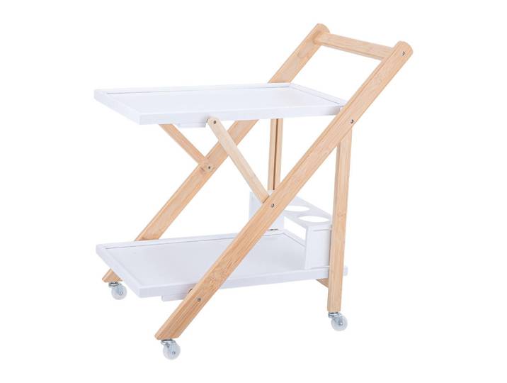 Relaxdays Servierwagen Weiß-braun Bambus 2 Etagen, Mehrfarbig, Holz, 39.5x70x44 cm, Esszimmer, Servierwagen