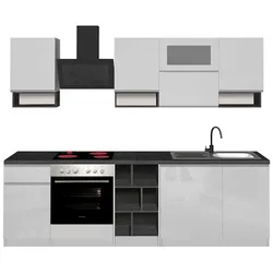 Dmora Vollständige Küche Dceccaron, Set mit Speisekammer, Küchenzeile Schrank, Linearer Blocksatz, 255 x 60 x 85 cm, glänzendes Weiß und Schiefer