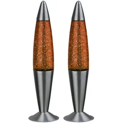 Lavalampe Glitzer Tischleuchte Glitzer Dekoleuchte Glitzer Kinderzimmer, Aluminium silber, 1x E14, DxH 10,8x42,5 cm, 2er Set