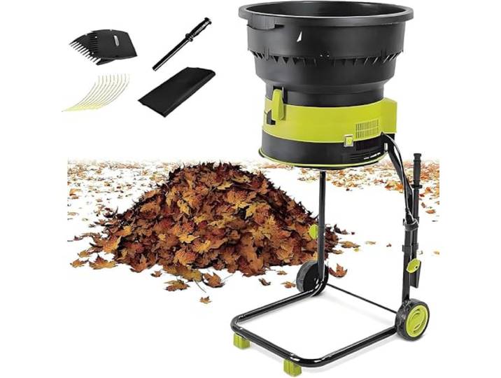 HajMyrdonyx 2500-W-Laubhäcksler Mit Rädern Und Aufbewahrungstasche, Elektrischer Mulcher Ohne Messer, Komposthäcksler, Laubzerkleinerer, 54 cm Breiter Trichter Für Kiefernnadeln Nopowercord
