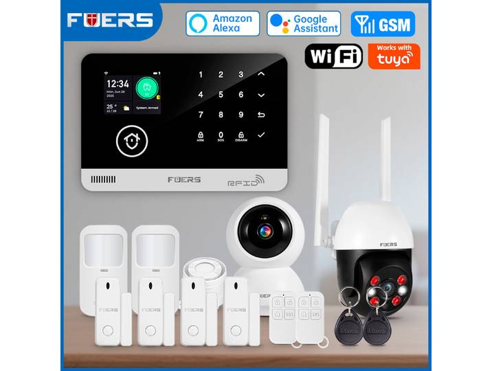 Système d'alarme FUERS pour maison WIFI GSM alarme de sécurité hôte antivol avec capteur de mouvement de porte Tuya Smart App contrôle travail Alexa