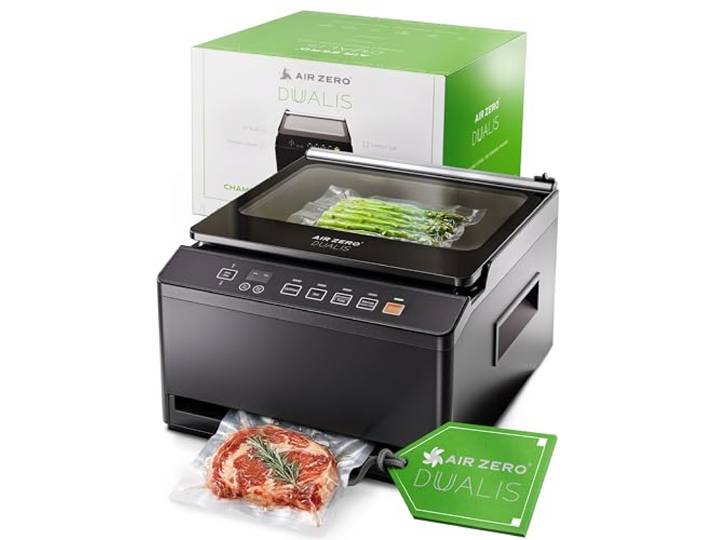 AIR ZERO Dualis Premium Vakuumierer Hybrid-System mit Kammer & Extern Vakuumierung in einem Hochleistungspumpe Doppel-Schweißnaht Edelstahl & Glasdeckel