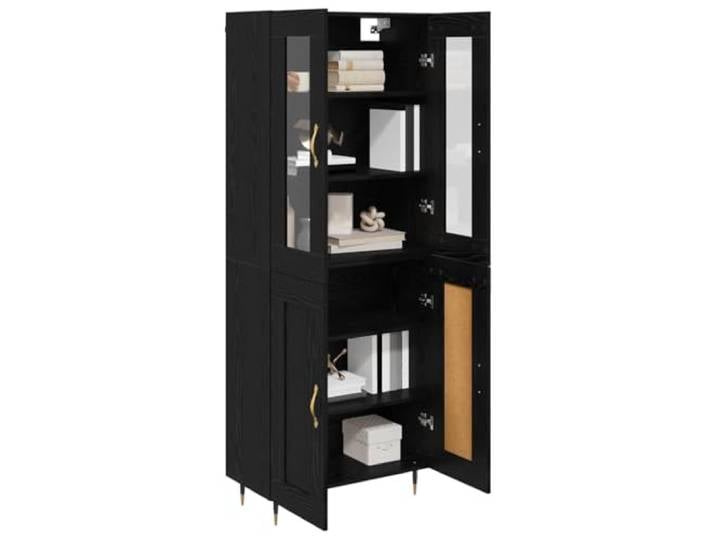 KTHLBRH Anrichte 2 Stück schwarze Eiche Holz mehrschichtig 4 Glastüren, Metallgriffe, konische Beine, für Esszimmer
