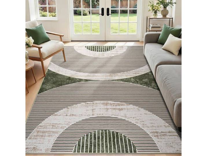 Tapis lavable Salon 120x170cm Tapis géométrique moderne pour chambre à coucher Doux Tapis salon à faible pile Tapis mince vert