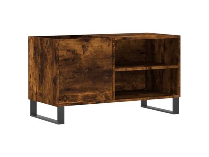 HKQWPBF Plattenschrank Räuchereiche 85x38x48 cm Holzwerkstoff Schallplatten aufbewahren, LP-Aufbewahrung, Plattenspieler-Ablage, Eisenbeine, industrielle Note, Musikzimmer, Wohnzimmer