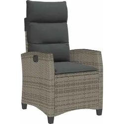 vidaXL Gartensessel mit Beistelltisch Verstellbar Grau Poly Rattan, Garten Liegestuhl, Outdoor Stuhl, Sessel, Gartensessel, Stuhl, Gartenstuhl