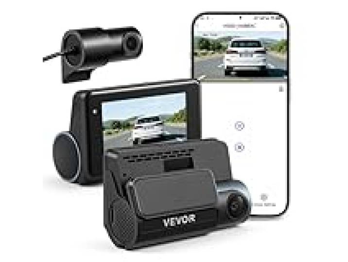 VEVOR Dashcam Voiture Avant et Arrière, 4K et 1080P, Caméra Embarquée Double Canal avec Écran, WiFi avec Contrôle Via App, GPS Intégré, Angle 129° et 125°, Enregistrement en Boucle, Mode Parking