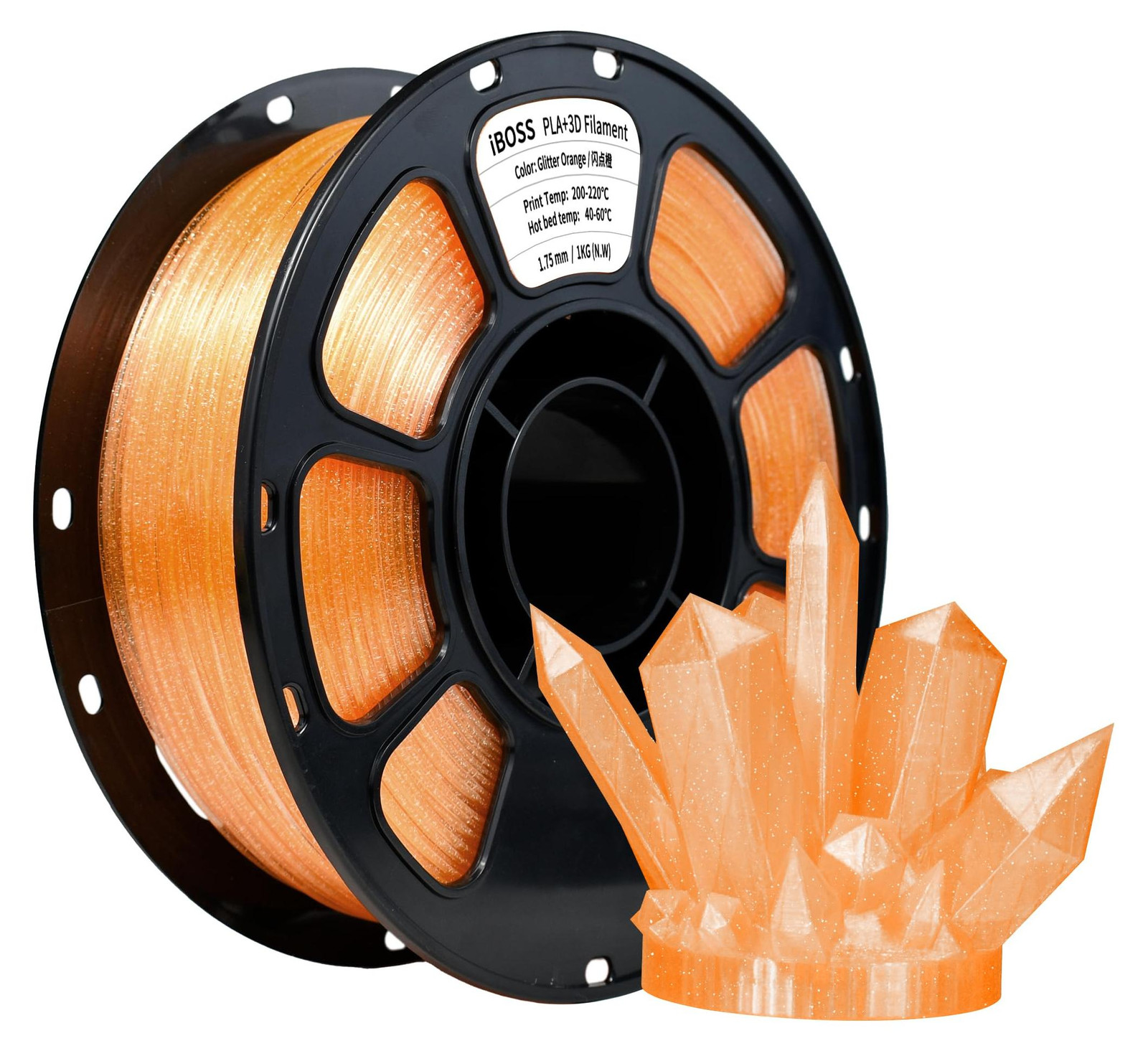 Selius Transparent Glitter PLA+ Filament 1.75mm, Transparent Orange, 1kg