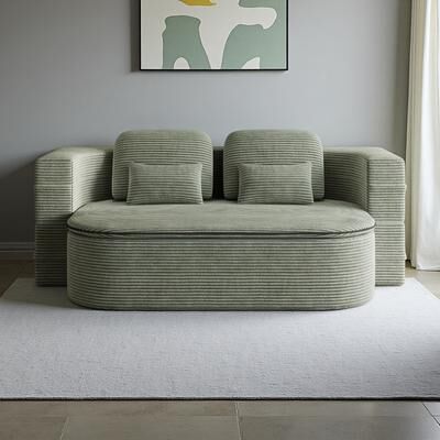 ZWYO HOSIMU "75"" Convertible Corduroy Floor Sofa, 3-Seater Sleeper with Removable Blanket and Easy Setup"
