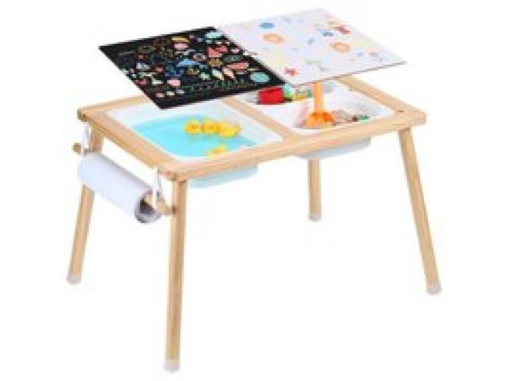 VEVOR Sensorischer Tisch Aktivitätstisch für Kinder mit 3 faltbaren Aufbewahrungsbehältern & Papierrollenhalter, Sand- und Wassertisch sensorischer Zeichentisch aus Holz, Geschenke für Kinder