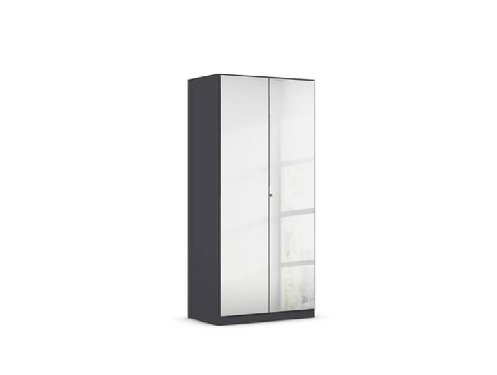 Rauch Möbel Reflect, Kleiderschrank, Farbe Grau metallic, Breite 91 cm Schrank, 2-türig, mit Spiegel, Zubehör Premium, für Schlafzimmer, Kinderzimmer, Studentenwohnung, Garderobe, Flur