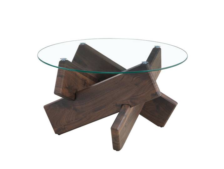 Redom Couchtisch, MDF mit Walnussdekor & 0,8 cm gehärtete Glastischplatte, kreuzförmige Stütze, 79/79/45 cm,Walnussfarben, 79x45x79 cm, Wohnzimmer, Wohnzimmertische, Couchtische