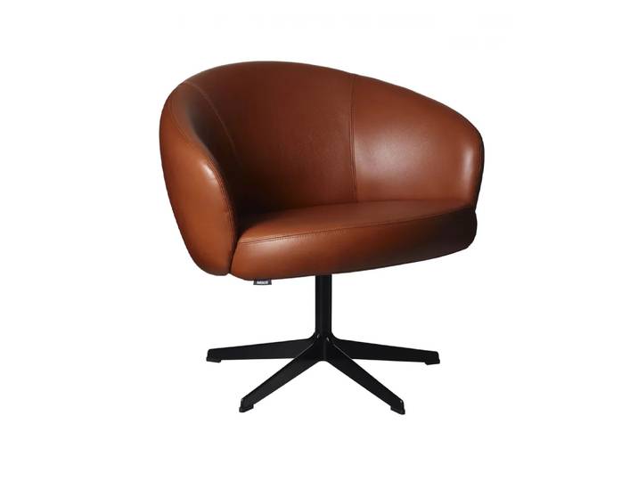 Swedese Rondino Sessel Leder elmosoft 33001 Braun, schwarz lackierter Drehfuß