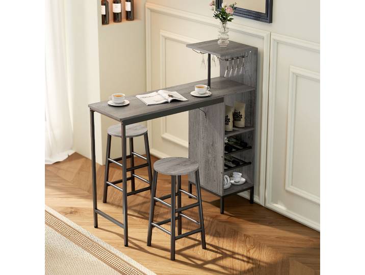 HOMCOM Ensemble Table Bar avec Tabourets Bois Naturel et Rangement
