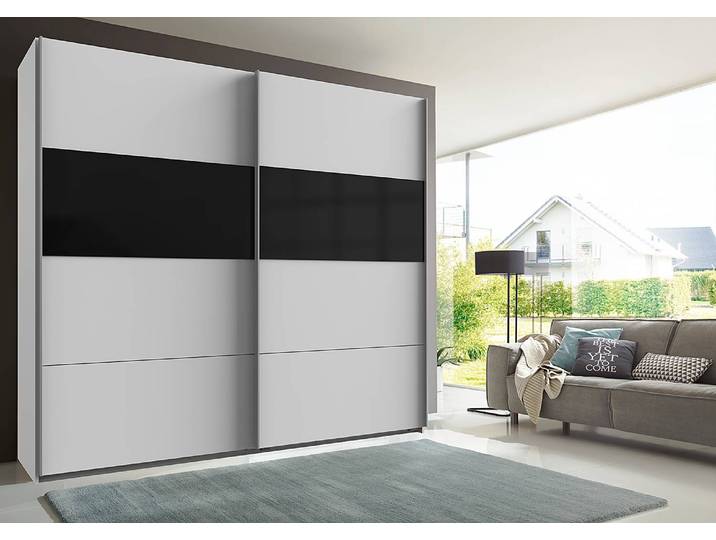 Schwebetürenschrank Bramfeld 2 270 x 208cm Weiß/Weiß/Schwarz