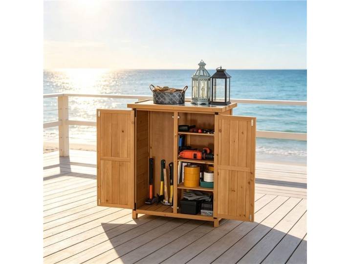 Armoire de jardin robuste rangement extérieur pour outils meuble vertical gain de place pour terrasse ou cour.